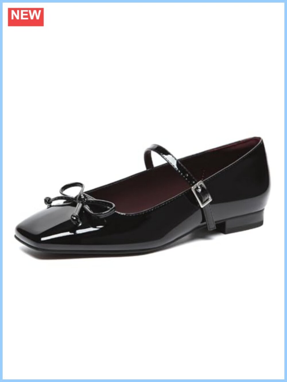 Mary Jane Flats Square Toe Bowknot Ballet Dress Shoes Adjustable Strap